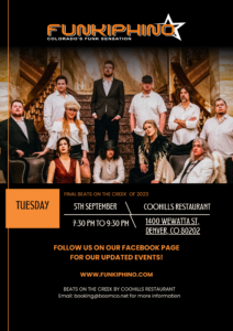 Beats of the creek of 2023! Funkiphino at Coohills Restaurant